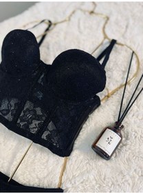 Resim Simli Lez Büstiyer Sütyen Kilot Takım - Siyah Siyah 