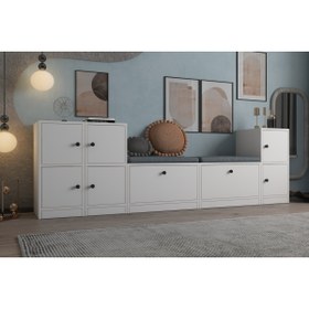 Resim nettrends.net the new trend of shopping Minimalist Tasarım Antre Dinlenme Bankı - Gri Minderli ve Beyaz Dolaplı Set NRG-DLM-1008 