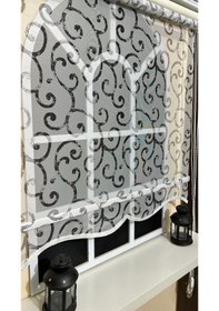 Resim Çift Mekanizmalı Desenli Tül Stor Perde Gri Baskı Stb-108 