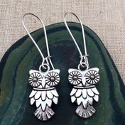 Resim Bir Çift Antika Esintili Asılı Boho Şık Küpe Takı, Vintage Bohem Tarzı Gümüş Baykuş Düşen Küpeler 