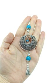 Resim biuti Otantik Turkuaz Taşlı Nazarlı Püsküllü Araba Dikiz Ayna Süsü, Vintage Lüks Yeni Araba Hediyesi 