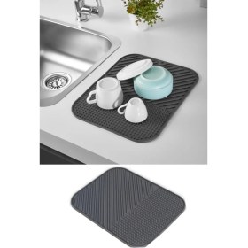 Resim Main Shop Kaydırmaz Silikon Bulaşık Kurutma Matı Örtüsü Buzluk Halısı Bulaşıklık Antrasit Renk 