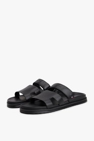 Resim Tommy Hilfiger Erkek Ayarlanabilir Premium Siyah Deri Sandalet 