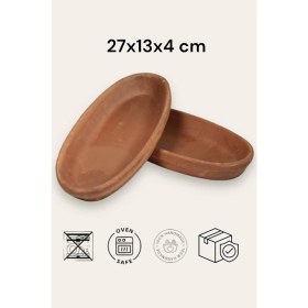 Resim Iki Adet 27X13X4 cm Oval Toprak Balık Güveci, Şık ve Dayanıklı Pişirme Tavası 
