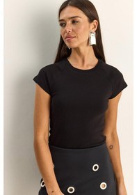 Resim Shade Kadın Pamuklu Kısa Kollu Ranglan T-shirt 1091 60286102 - Siyah 