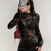 Resim Kadınların Çiçek Desenli Uzun Kollu Crop Top - Seksi Siyah ve Beyaz Çiçek Desenli, Esnek Polyester Karışımı, Kolsuz Tasarım, Yaz Kıyafetleri için Mükemmel, Yaz Modası Top | Çiçek Desenli Top | Mesh Kumaş Top 