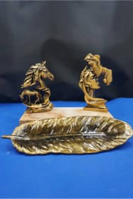 Resim Dekoratif At Figürü, Zarif Kadın-erkek Yüz Silueti Ve Yaprak Tabak İle 3 Lü Set Altın 