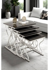 Resim Limbo 4'lü Kare Zigon Sehpa Seti Gold Ayak, Krem Mdf Siyah-krom 