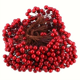 Resim 500 adet Koyu Kırmızı Yapay Holly Meyveleri Tel Saplı, 8mm Sahte Meyve Seçimleri Noel Ağacı, Çelenkler & El İşleri için - Düğün Parti Süslemeleri, Noel Çiçekleri için Mükemmel 
