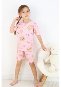 Resim Kız Çocuk Pamuklu Penye Kumaş Şortlu Pijama Takımı Açık Gri 