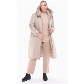 Resim Ray Desenli Şişme Mont Açık Bej Büyük Beden 105cm Çok Renkli 