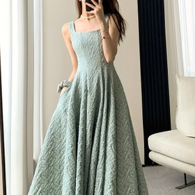 Resim Şık Kare Yaka A-Line Elbise - Kırmızı Çiçek Desenli, Kolsuz, Geniş Etek, Bahar/Yaz İçin Mükemmel, Yetişkin Kadın Modası, Zarif Kıyafet|Çiçek Desenli Elbise|Kare Yaka 
