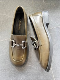 Resim MİLARNU Kadın Hakiki Deri Yeşil Loafer Makosen Ayakkabı 