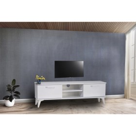 Resim klt Tv Ünitesi Kapaklı Raflı Beyaz Renk Ilayda Tv Sehpası 