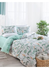 Resim Çift Kişilik Pamuklu Nevresim Takımı 4 Parça Florea Desen Yeşil / Yumuşak Dokulu Yeşil 
