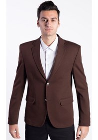 Resim Sposo G-162 Dar Kalıp Örme Kumaş Kahverengi Erkek Blazer Ceket Kahverengi 