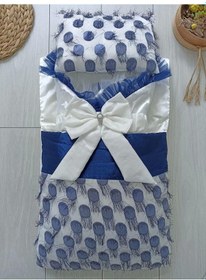 Resim Yenidoğan İzmir İncisi Tül İşlemeli Pamuklu Fiyonklu Kundaklı Lüks 3lü Alt Açma Seti Lacivert Lacivert 