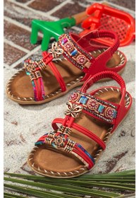Resim Khayt Cindy Anatomik Fashion Taşlı Çocuk Sandalet Kırmızı 