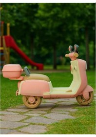 Resim Pedallı Ve Ebeveyn Kumandalı Işıklı Çocuk Akülü Motoru - Mini Retro Scooter Pembe 