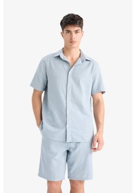Resim Defacto %100 Pamuk Regular Fit Polo Yaka Yazlık Kısa Kollu Gömlek D8613ax25smbe524 Mavi 