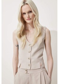 Resim DeFacto V Yaka Keten Karışımlı Beyaz Blazer Yelek D0513AX25SMBG78 Bej 