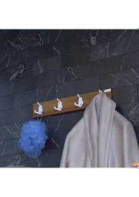 Resim Modilayn Arı Serisi 12 Kancalı 61,4x9,6 Cm 4'lü Set Banyo Askısı Ekstra Düzen Ve Yer Tasarrufu Ceviz - Ekru 
