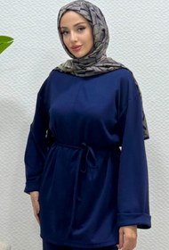 Resim Tesettür Diyarı Modal Kumaş Kuşaklı Tesettür Tunik- Lacivert Standart (38-44 Uyumlu) 