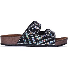 Resim Ayakcenter B-4312 Daye Siyah Taşlı Kadın Düz Terlik Siyah 