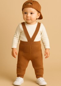 Resim Minytrendy Kız Erkek Bebek Ayarlanabilir Çapraz Askılı Mevsimlik Esnek Triko Tayt Bebek Salopet Yenidoğan Tulum 