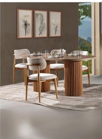 Resim Heloise Bohem Natural Ahşap Masa Sandalye Takımı 90x180 Ceviz 