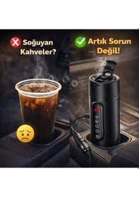 Resim Polham Araç İçi Su Isıtıcı 470 Ml Dijital Sıcaklık Göstergeli Taşınabilir Termos 12v Çakmaklık Uyumlu, Hızlı Isıtma, Sızdırmaz Kapak Siyah 