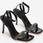 Resim SUENO SHOES Kadın Siyah Taşlı Abiye Topuklu Ayakkabı 