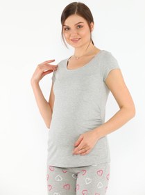 Resim MEGHAN L.A Gri Hamile Esnek Pamuklu Kumaş T-shirt 