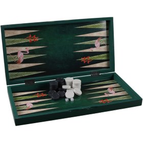 Resim Sera Oyun Aletleri Tropikal Flamingo Desenli Tavla Seti ( 44x44 cm - Plastik Taşlı ) 