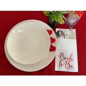 Resim Kırmızı Yaldızlı Beyaz Bride To Be Cepli Aır Touch Peçete 12 Lı 40x40 