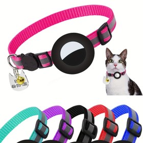 Resim Özel Yansıtıcı Kedi Tasmaları, Airtag için Tutucu ile Naylon Kişiselleştirilmiş Kırılabilir Kedi Tasmaları, Çanlı ve Evcil Hayvan Adı ve Telefon Numarası ile Kazınmış Kedi Etiketi ile Silikon Su Geçirmez Tutucu Kılıf Tracker için 