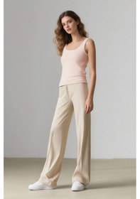 Resim DeFacto Wide Leg Pensli Kumaş Pantolon Normal Bel Geniş Cepli Bol Paça E2470AX24WNER218 Ekru 