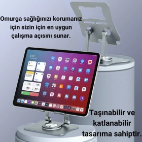 Resim Coofbe Alüminyum Yükseklik Ayarlı 360° Dönebilen Tablet Laptop Standı Masaüstü Laptop Standı Kaymaz Ped 