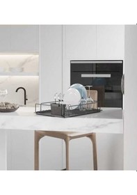 Resim Tek Katlı Parlak Siyah Tabaklık Bulaşıklık Tezgah Üstü Bulaşık Kurutmalık Siyah 