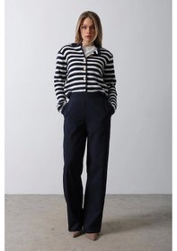 Resim Defymoda Beli Yarım Lastikli Palazzo Pantolon - Lacivert Lacivert 