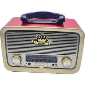 Resim Ataşbey RT-301 Kırmızı Nostaljik Görünümlü Bluetoothlu Usb-Sd Card Mp3 Çalar Radyo Müzik 