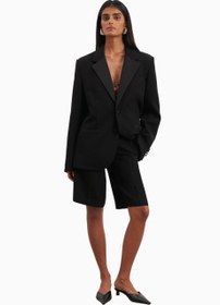 Resim Satin Detail Longline Bermuda Kadın Şort - Siyah / XS 
