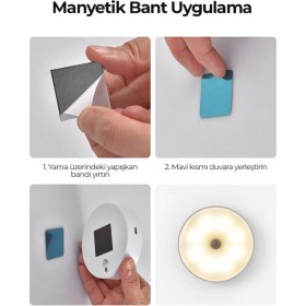Resim Biton Toptan 10 Adet Hareket Sensörlü Beyaz Işık LED Gece Lambası - Kablosuz 8 Ledli | Merdiven, Koridor, Yatak Odası 