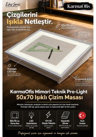 Resim Pro-light 50x70 Işıklı Çizim Masası Led Lightbox Mimari Teknik Çizim Sehpası Ekru 