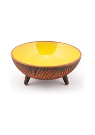 Resim Seramik Ayaklı Rölyef Desenli Sunum Tabağı 30 Cm Sarı 