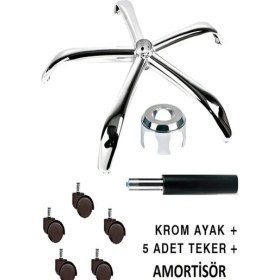 Resim Taka Amortisör Yönetici Ofis Çalışma Koltuğu Için Kromaj Yıldız Ayak Yıldız Ayak ve Amortisör Takım 