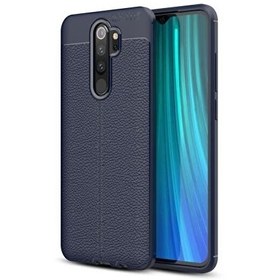 Resim Xiaomi Redmi Note 8 Pro Kılıf Deri Dokulu Silikon Lacivert + Tam Kapatan Cam 