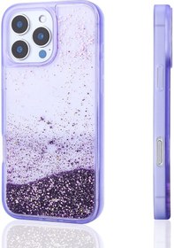 Resim İphone 16 Pro Max Uyumlu Kılıf Sıvılı Simli Şeffaf Arka Yüzey Zore Keto Silikon Kapak-mor Mor 