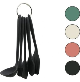 Resim Shopwave 5pcs MİNİ=20-21CM Renkli Silikon Mutfak Servis Seti Kaşık - Kepçe - Yan - Delikl 