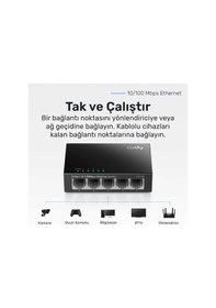 Resim Cudy Fs105 5port 10/100mbps Duvar Montajlı Metal Masaüstü Switch 